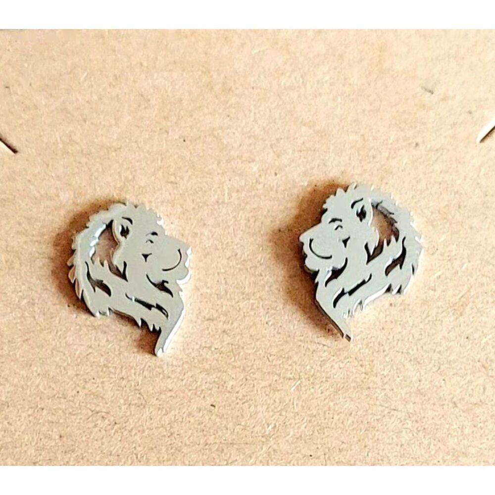 Petite Stainless Steel Lions Earrings Lion Head Earrings Studs Leo